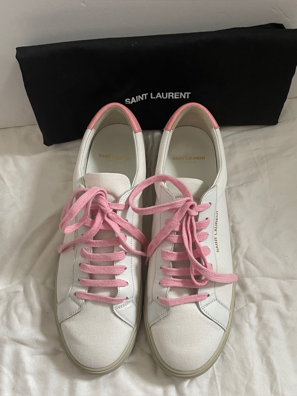 Saint Laurent Pink and White leather-trimmed Canvas Sneakers